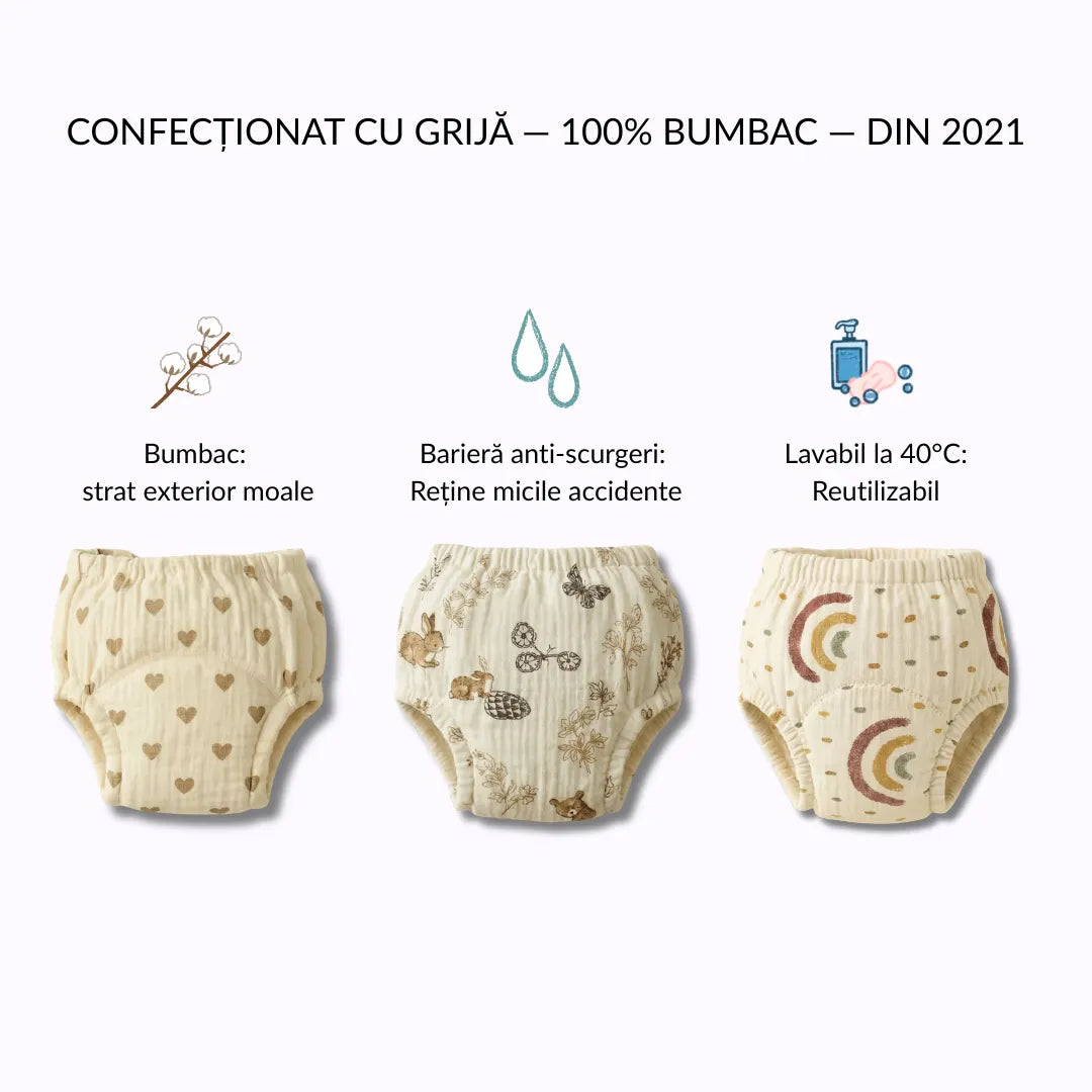 Chiloței de Antrenament - Curat la Oliță în 2-3 Săptămâni - 100% Bumbac Reutilizabil - Ușor de Îmbrăcat de la 18 Luni